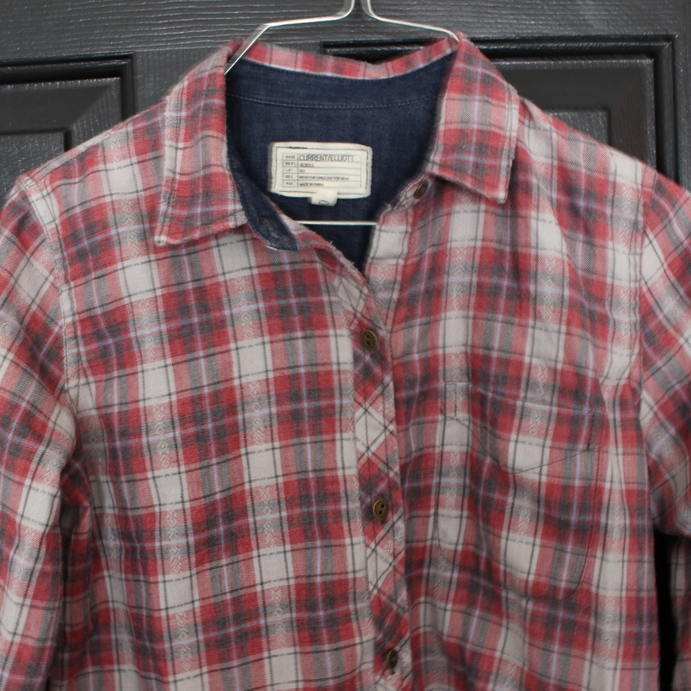 Current/Elliott Red Plaid Button Down Size 0 - image 1